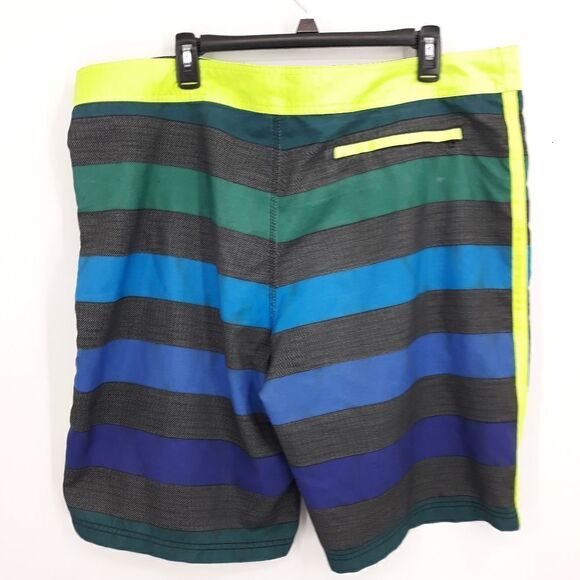 Hurley Mens Board Shorts Swim Trunks Long Yellow Green Blue Striped Logo Sz 40 - Picture 4 of 9